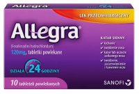 Allegra, lek przeciwalergiczny, katar, łzawienie oczu 120mg x 10 tabletek