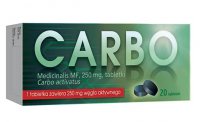 Carbo medicinalis MF, 25 mg, biegunki, wzdęcia, 20 tabletek