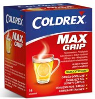 Coldrex,  MaxGrip, smak cytrynowy, grypa, przeziębienie, 14 saszetek