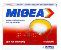 Migea, 0,2 g, lek na migrenę, ból głowy, 4 tabletki