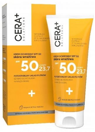 Cera+, solutions, krem ochronny, SPF 50, skóra wrażliwa, opalanie, 50ml