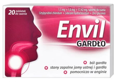 Envil gardło, ból gardła, 20 tabletek do ssania