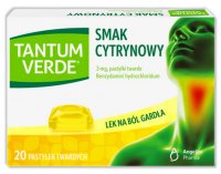 Tantum Verde, na ból gardła smak cytrynowy, 20 pastylek do ssania