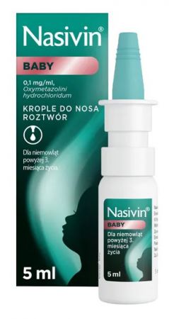 Nasivin BABY  0,01%  krople do nosa 5ml, dla niemowląt powyżej 3 miesiąca