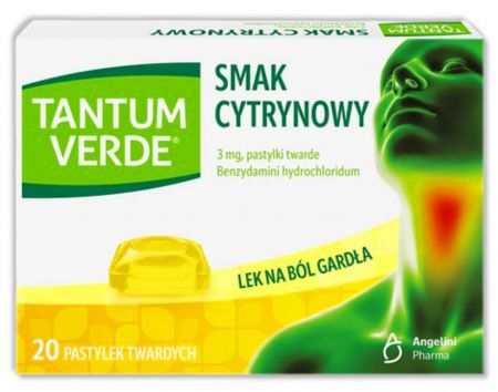 Tantum Verde, na ból gardła smak cytrynowy, 20 pastylek do ssania